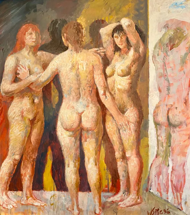 Willi Sitte, Gemälde Willi Sitte (1921-2013), Drei Grazien, 1996, Schätzwert 30-35T€ , 62 cm x 55 cm, Öl auf Spezialpapier, rechts unten signiert und datiert 96
