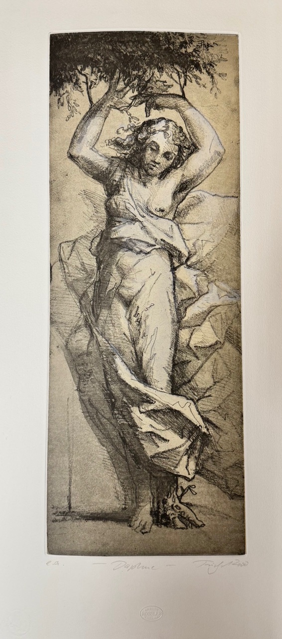 Daphne, 200o (große Fassung, vernis mou, Chine collee ( 2 Plattenin schwarz, weiß), 59,5 x 22,3 cm, Auflage 25, Werkverzeichnis R95